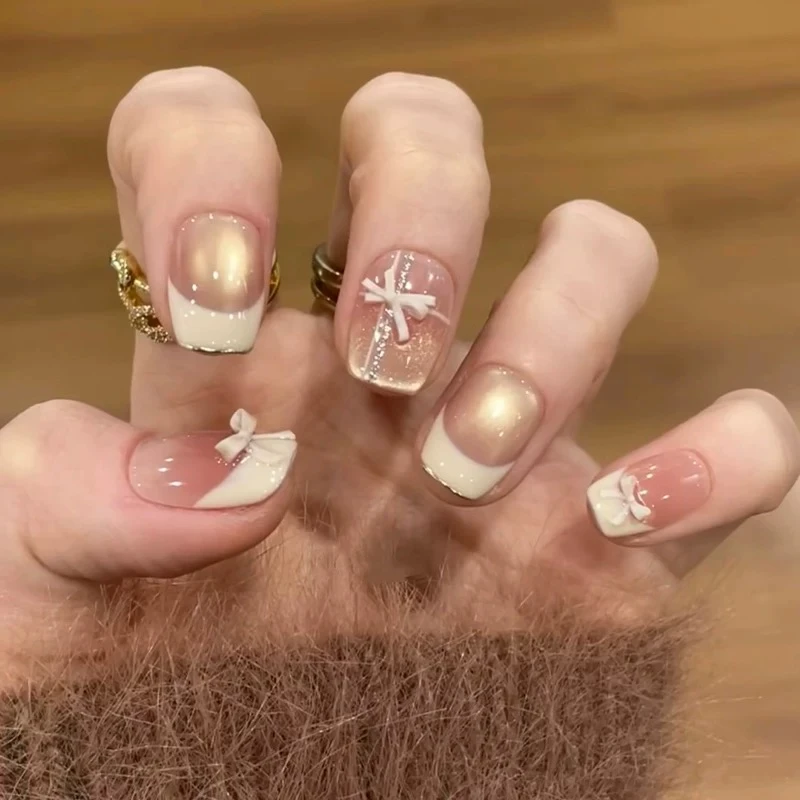 25【甜心教主】法式猫眼新款纯手工穿戴甲高质量穿戴美甲甲片短款