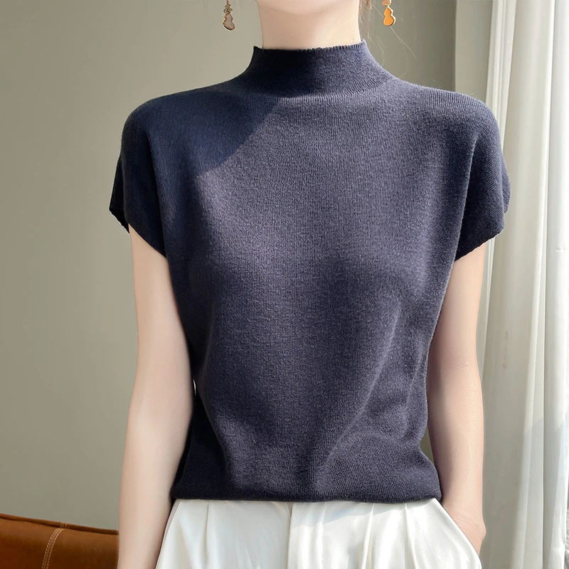 运补3米新款半高领小飞袖显瘦修身洋气纯色百搭打底衫洋气衣服女