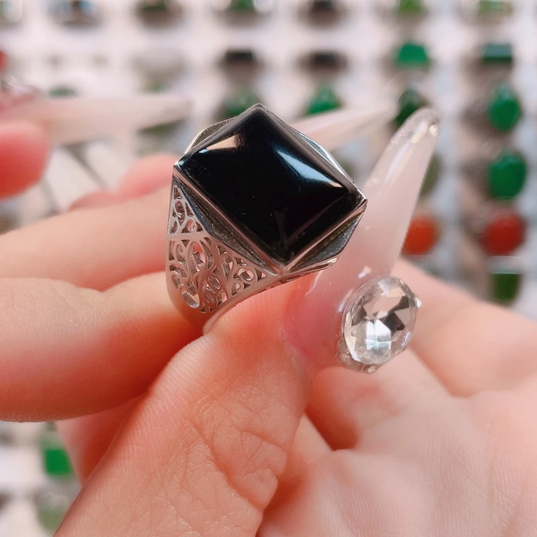 玛瑙/玉髓银S925镶嵌戒指