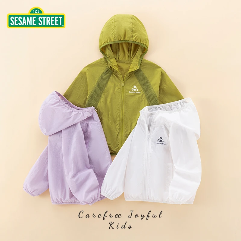 【ZB】芝麻街夏季新款儿童连帽净版印花防晒衣ZMXA052