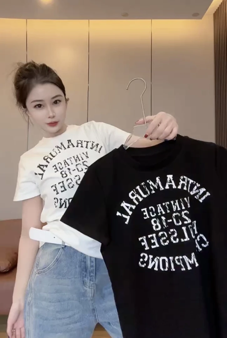 简约休闲字母印花短袖T恤女2025夏季新款设计感小众修身显瘦上衣
