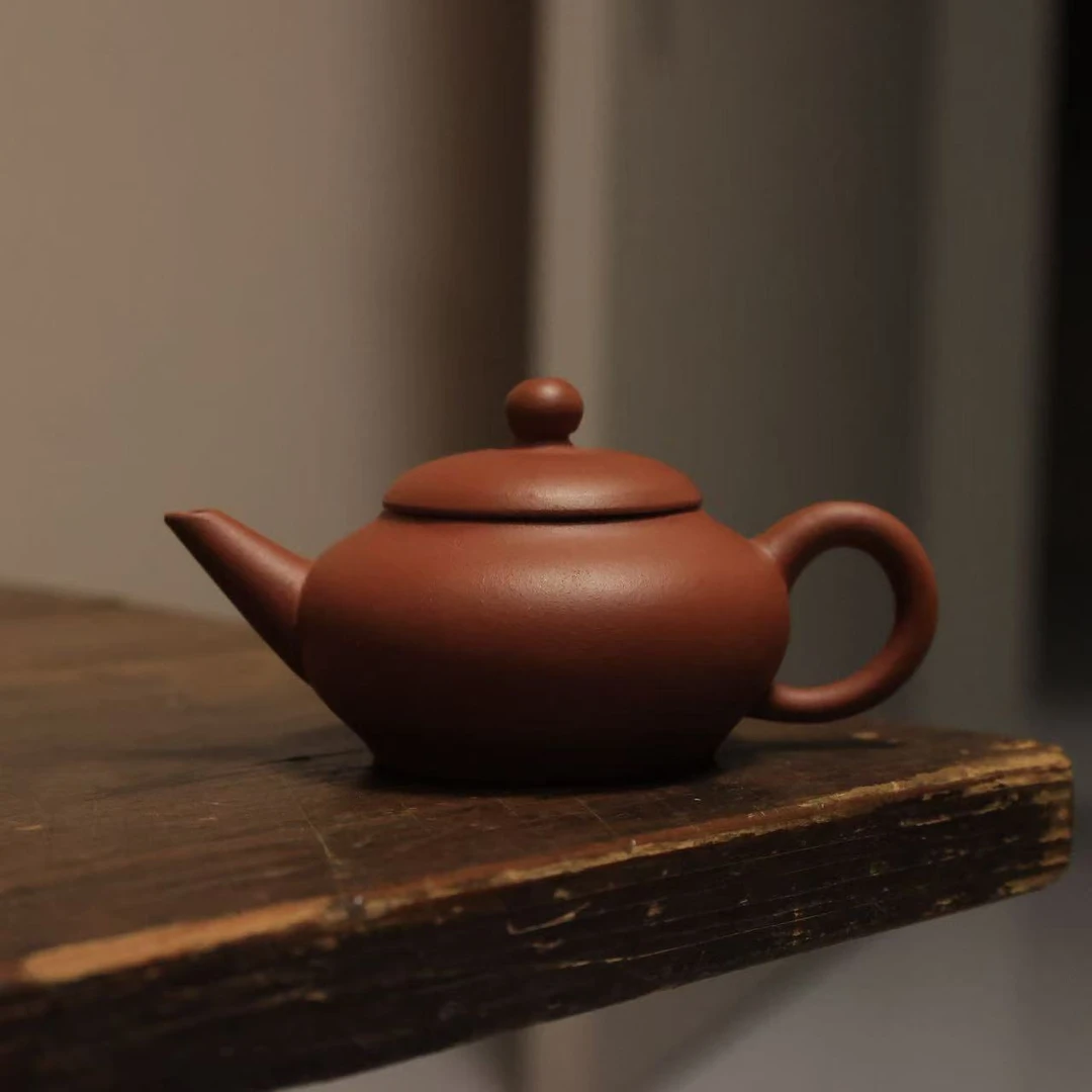 70年代厂期红泥神灯扁水平壶紫砂壶泡茶高级顾景舟斯诺克90毫升