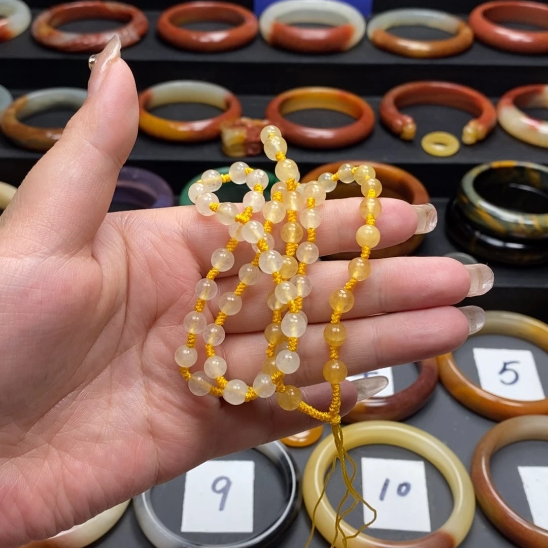 石英质玉（黄龙玉）珠串未镶嵌