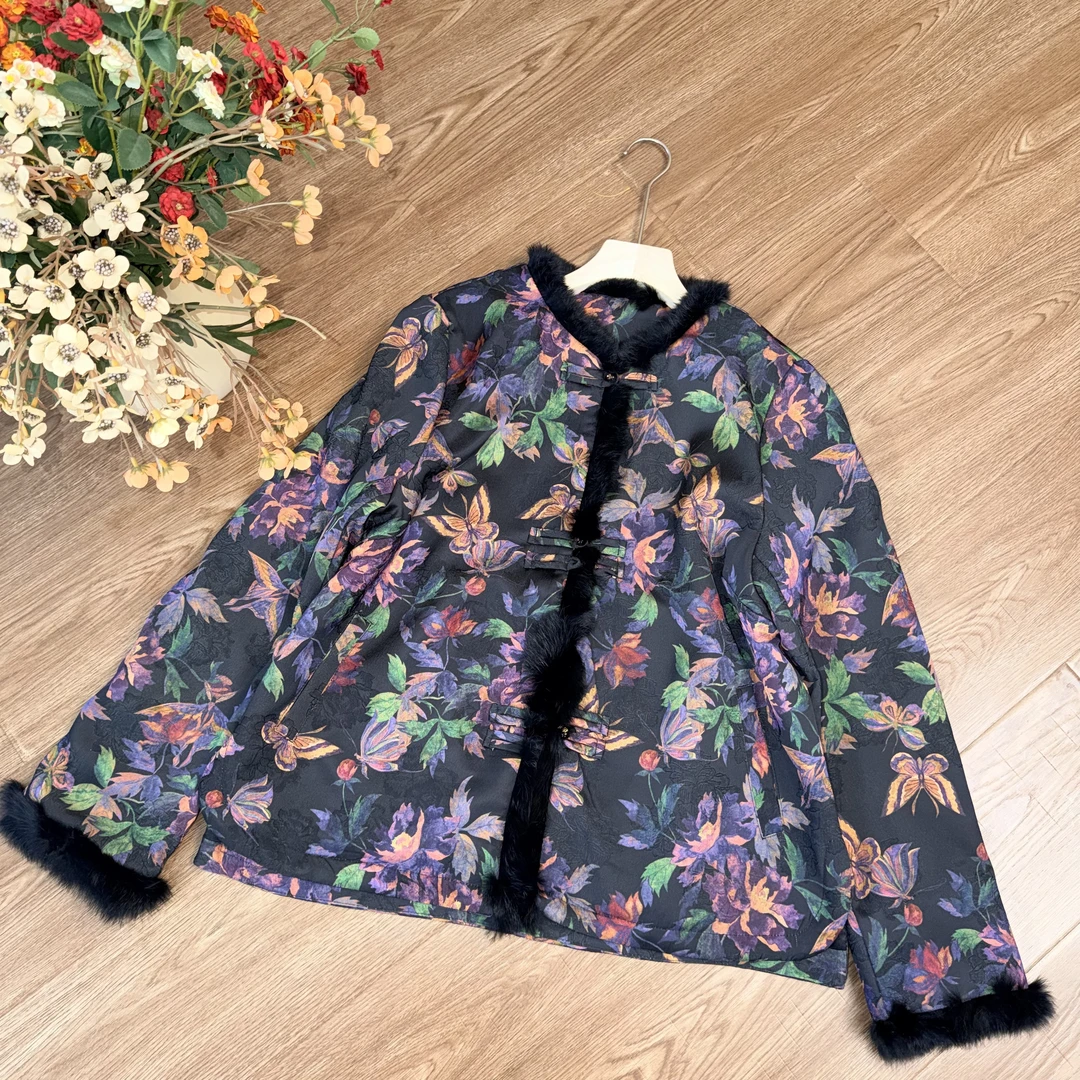 【大季原创】W167冬季新中式宽松水貂毛棉服棉外套女国风复古女装