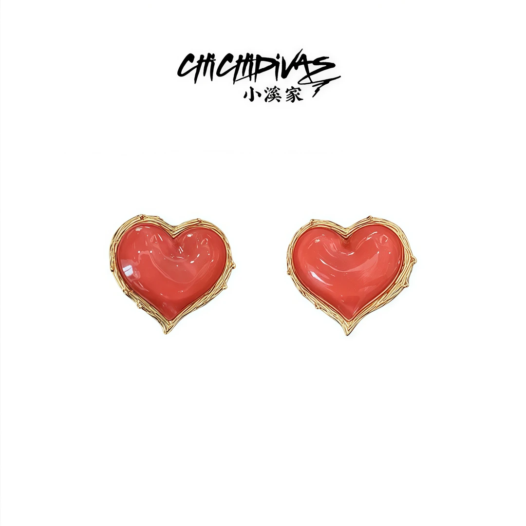 铜合金耳饰 （小溪家）红色爱心耳夹法式气质小众高级感轻奢大爱心