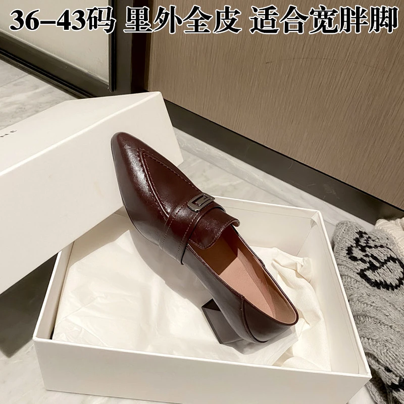 .复古尖头女士皮鞋真皮适合脚宽肥鞋脚宽脚胖脚肥低跟鞋大码女鞋