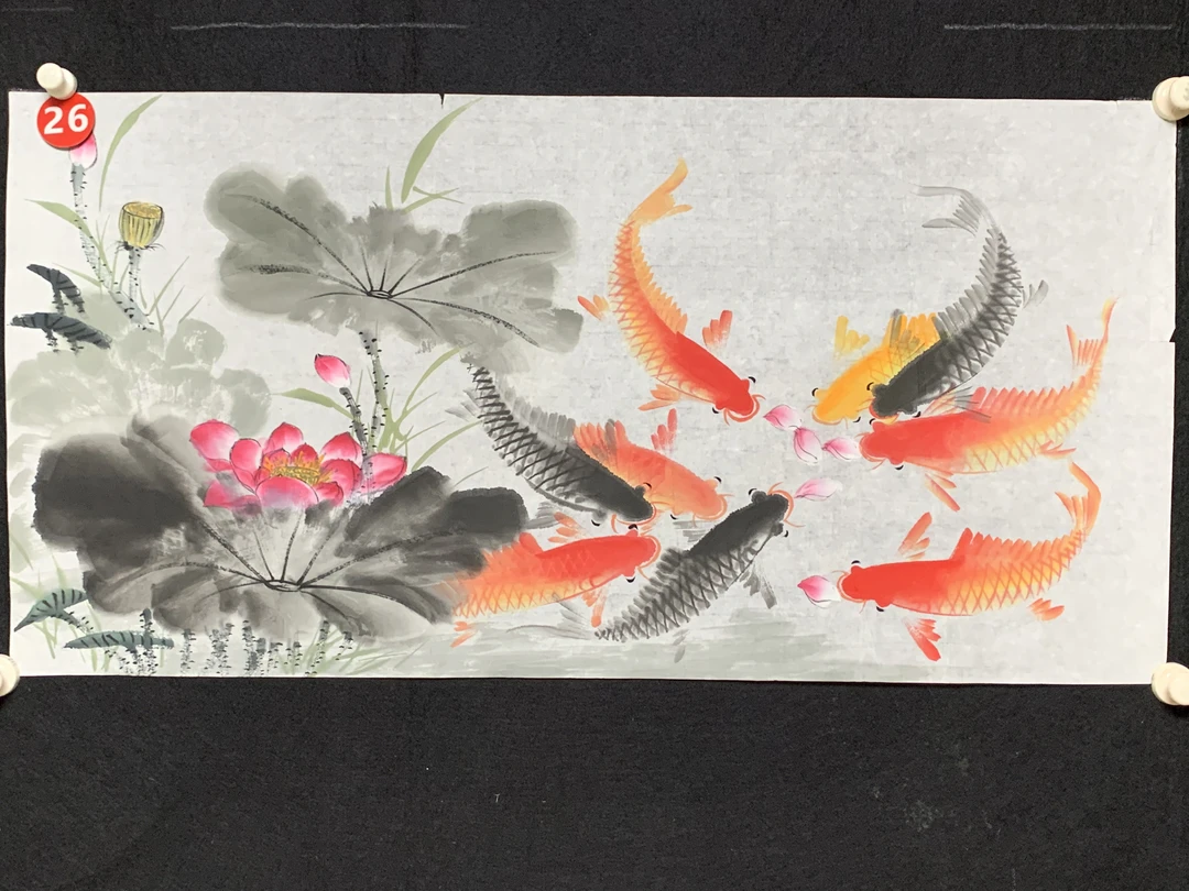 年年有鱼图横幅国画鲤鱼画餐厅聚财凌雪
