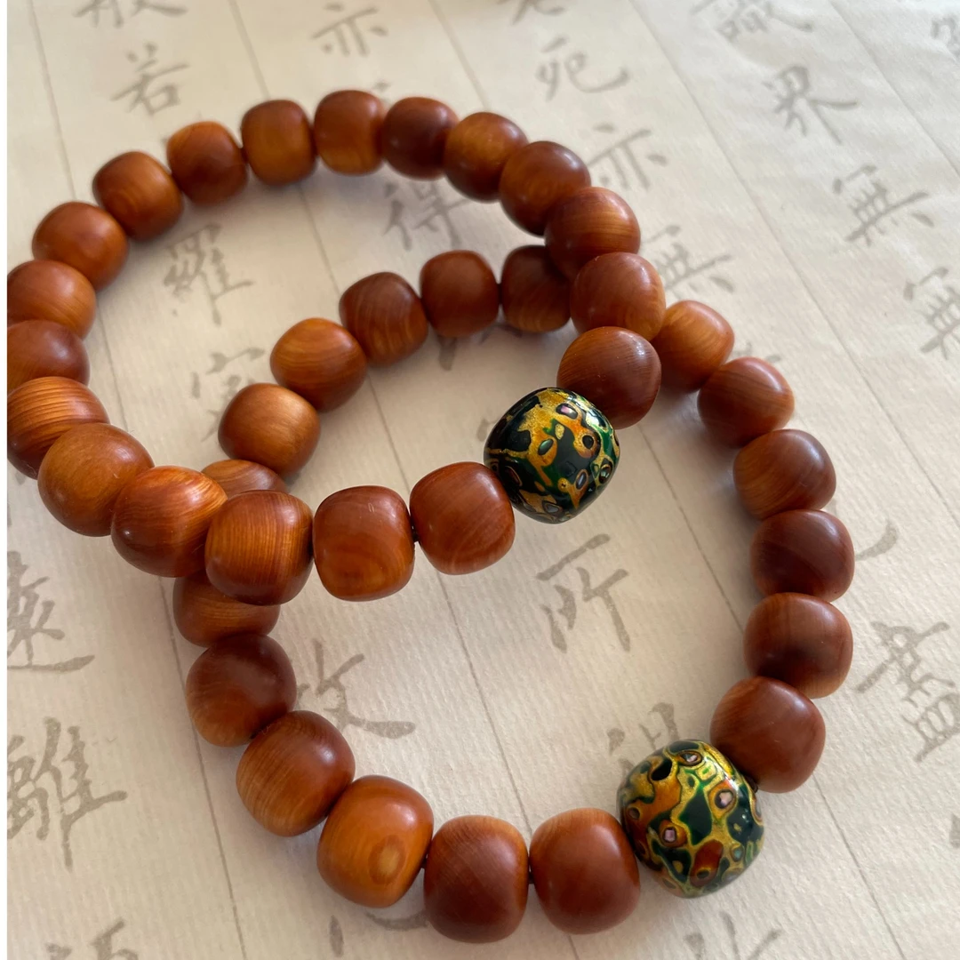 太行崖柏老型珠单圈+极光绿手串百搭时尚