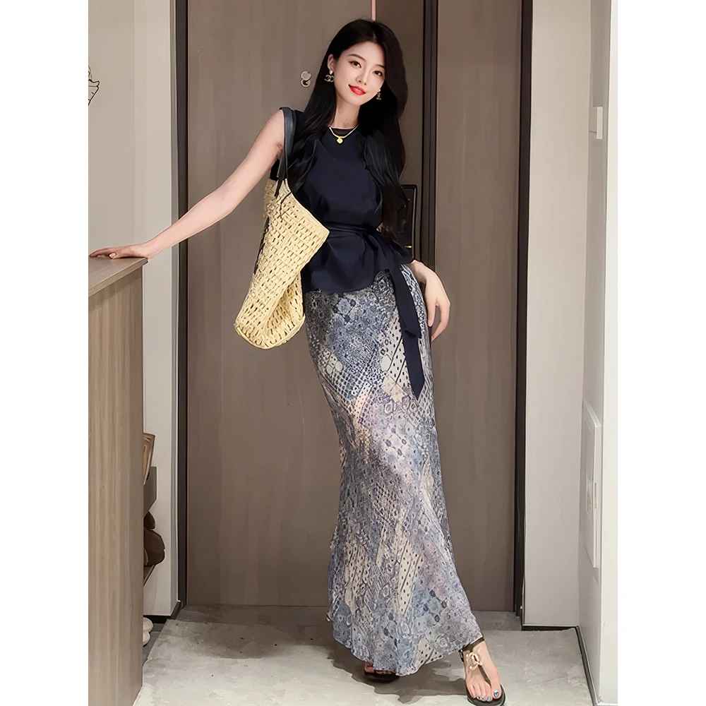 时尚系带设计感上衣+慵懒印花半裙JYFAGZ3907 005099