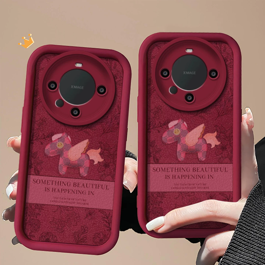 适用华为Mate60手机壳Mate60Pro女款Mate60Pro+简约小马红新款Mat