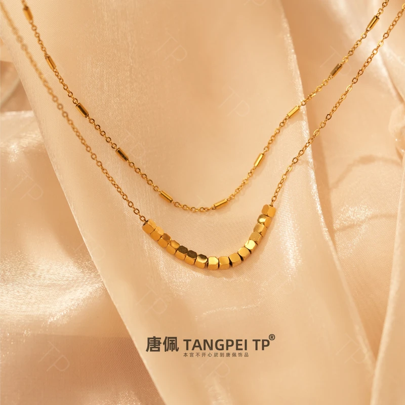 不锈钢项链 简约气质时尚双层串珠项链小众经典ins风精致叠戴饰品