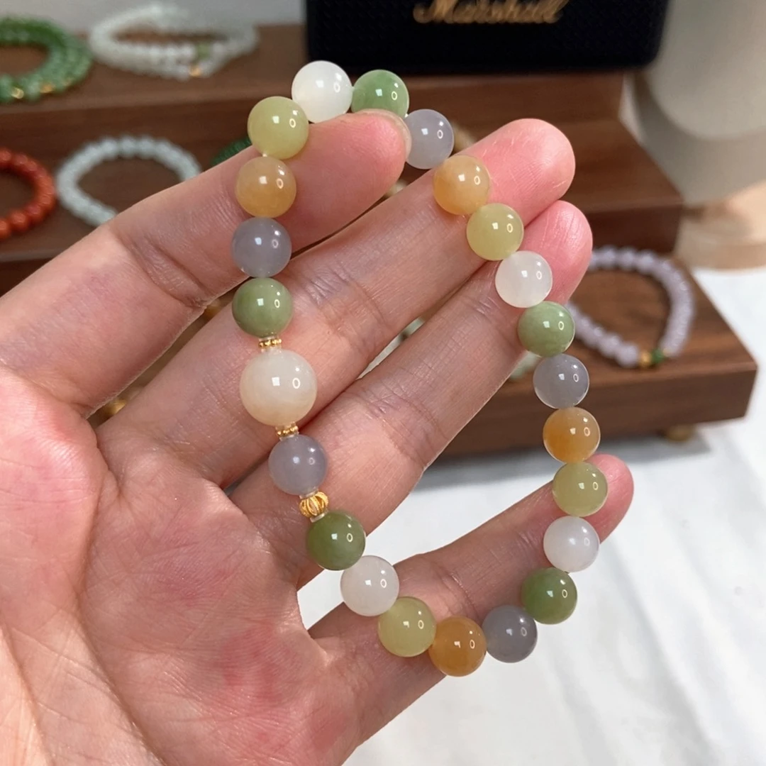 手链18K金镶嵌和田玉8mm多宝