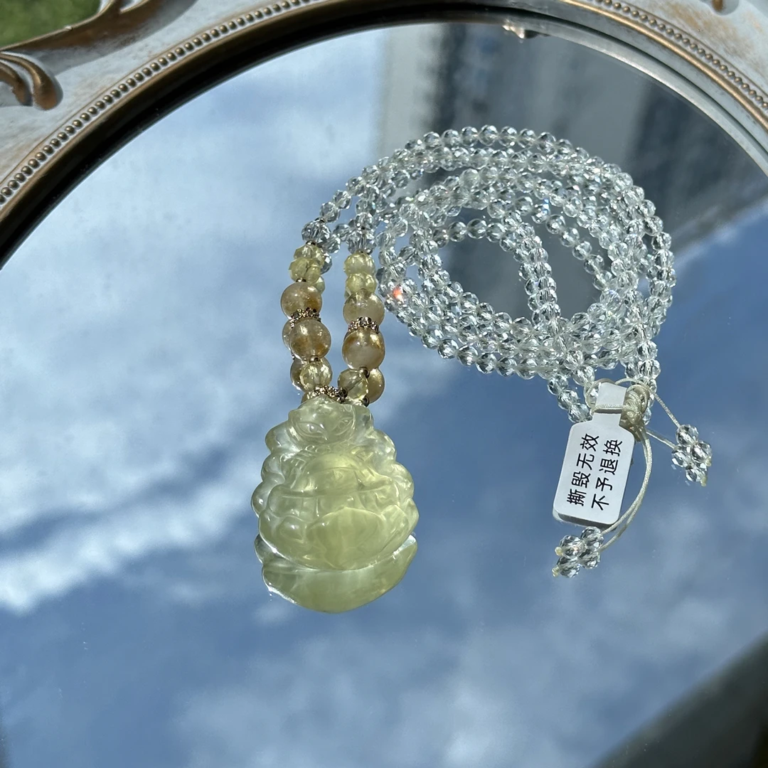 天然黄水晶项链黄水晶狐牌雕刻毛衣链一套