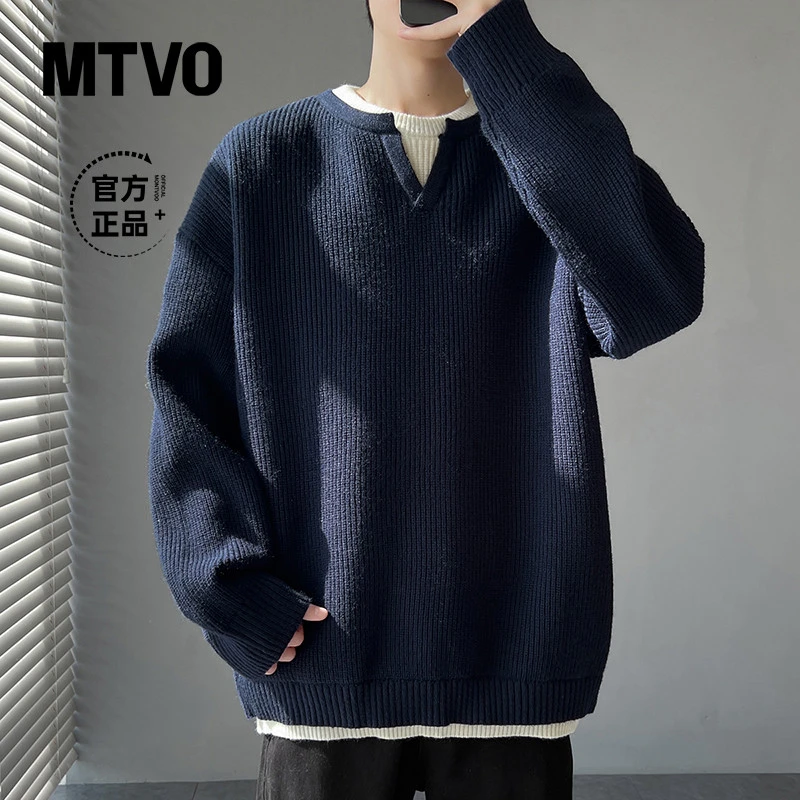 MTVO迈特优冬季男V领针织衫毛衣男士宽松百搭潮流保暖毛衣  6012