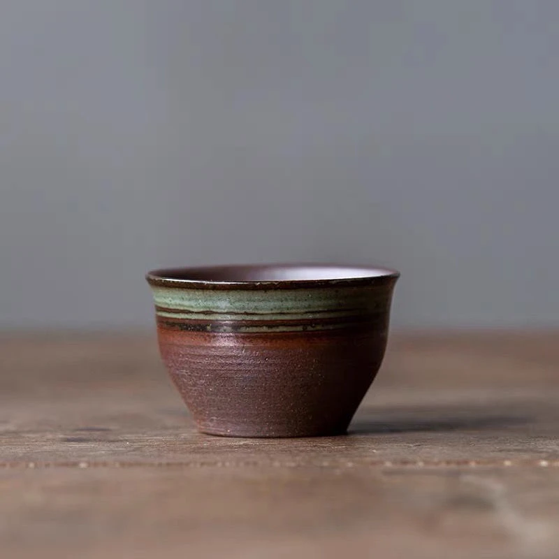 （素）清水柴烧粗陶圆杯茶杯 柴烧火痕釉中式复古单杯家用办公茶具