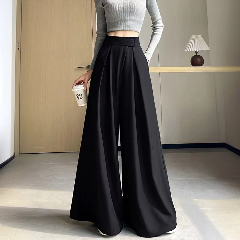 2513#【裤长97左右】春夏季高级感黑色西装阔腿高腰休闲垂感山本裤