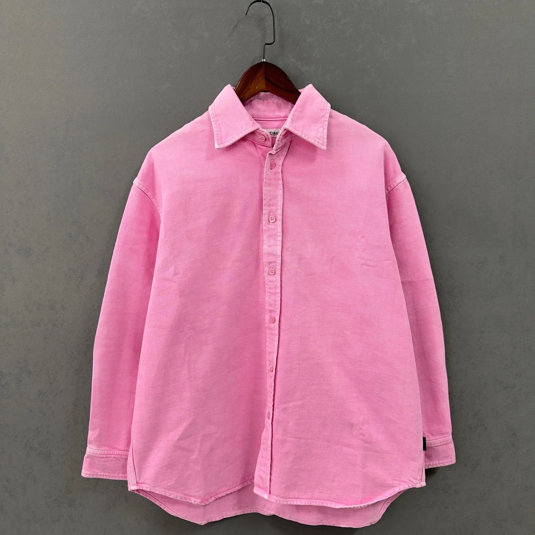 99新 Balenciaga/巴黎世家 字母粉色牛仔衬衫外套 34码 cl01652