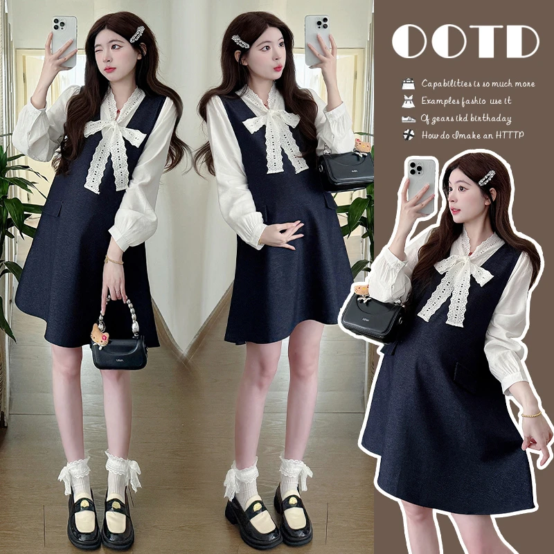 孕妇连衣裙气质2025春季新品气质衬衣＋水洗牛仔裙孕妇连衣裙套装