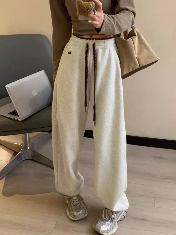 韩版加绒束脚卫裤女显瘦休闲裤字母运动裤秋冬特厚