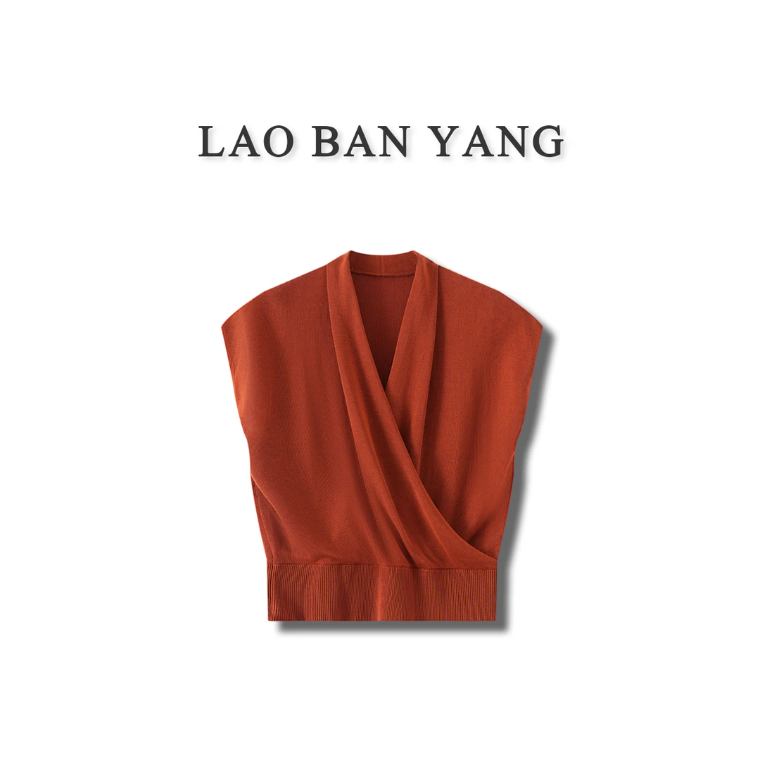 时尚百搭设计师高级感气质交叉v领无袖T恤 F068-YC310