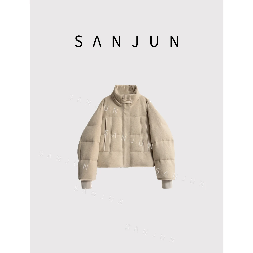 SANJUN高端定制【屿歌】立领宽松廓形短款羽绒服  7718