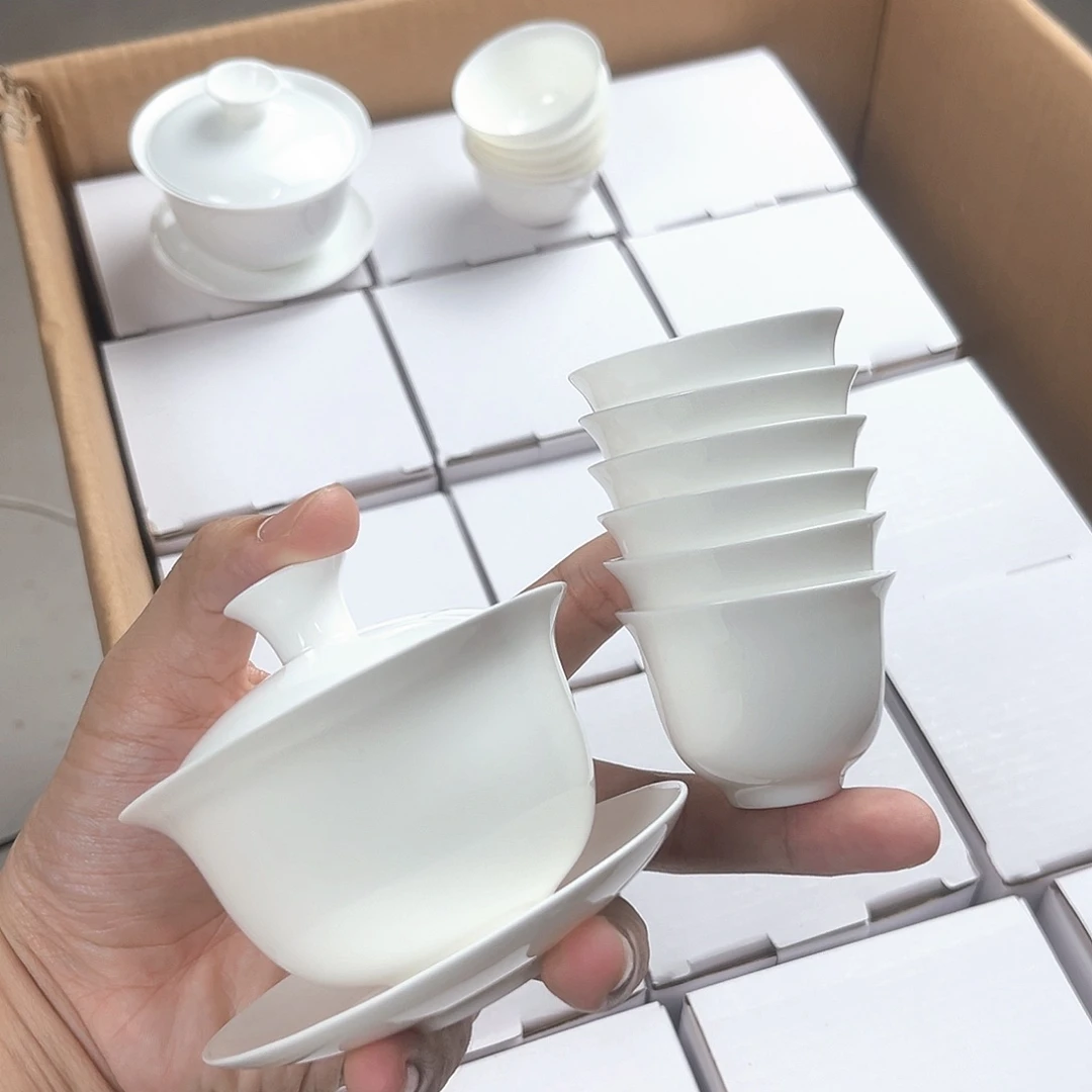 茶盏110+6美人杯骨瓷盖碗超薄胎