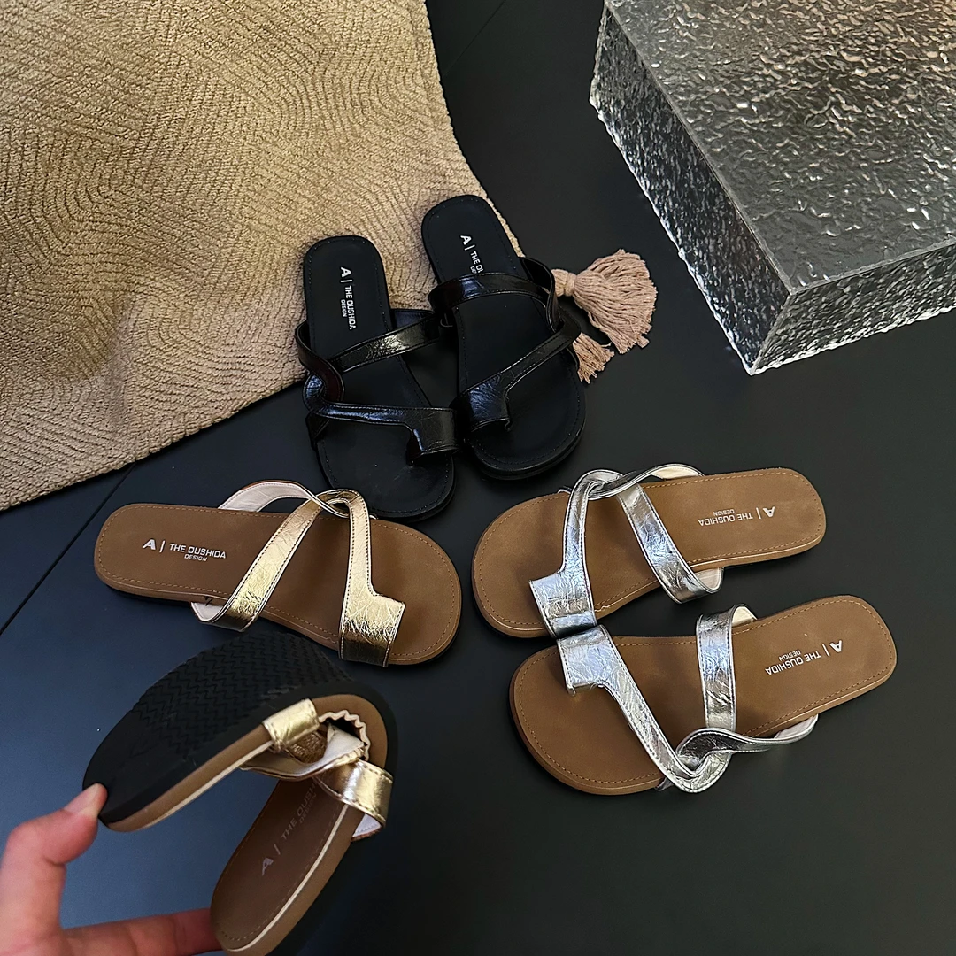 时髦入夏~凉拖外穿女鞋子2025夏复古仙女风夹脚人字拖平底拖鞋潮