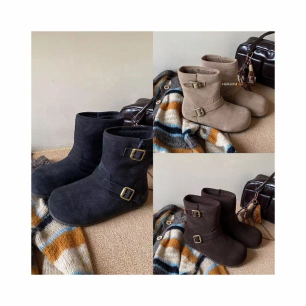 wong_ting小众设计师三色皮带扣中筒厚底加绒保暖雪地靴29903