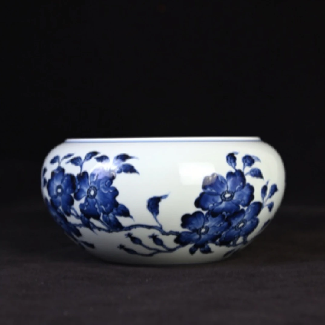 雯华堂 青花手绘折枝蔷薇花水洗 建水 容量约800cc