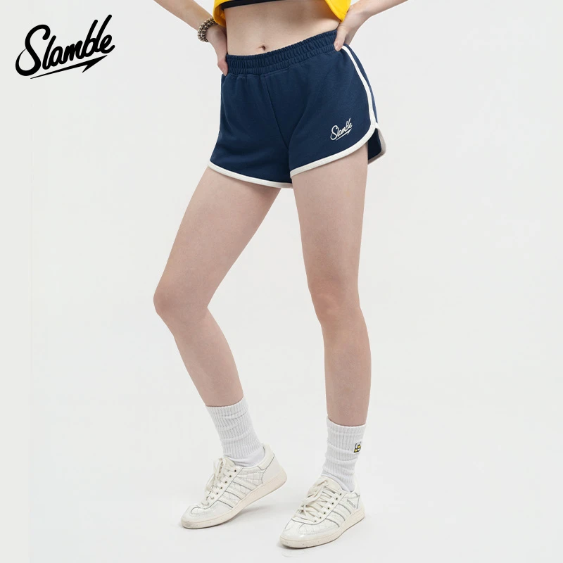 SLAMBLE女子夏季美式训练宽松辣妹防走光棉质BM短裤运动跑步热裤