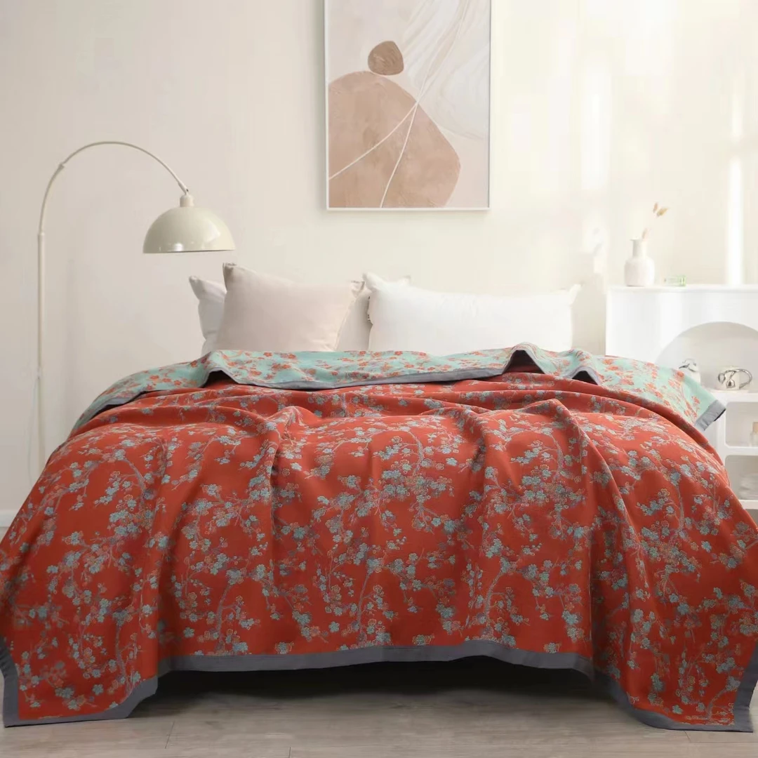 XDONGY（冬云家纺）240*250 寒梅傲雪红高定头等舱莱赛尔纱布床盖