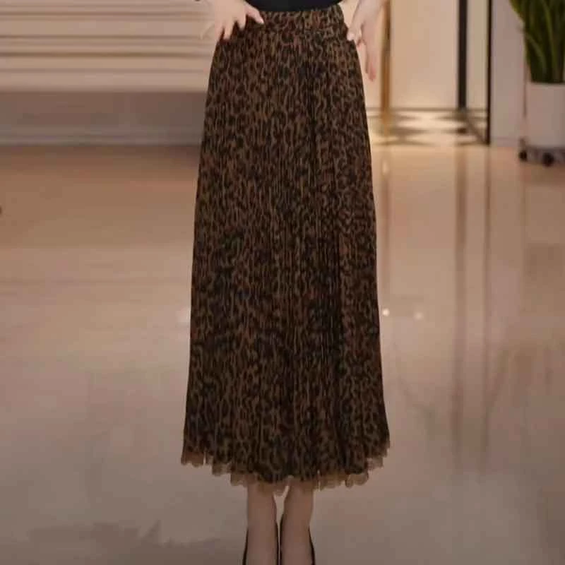 【商场同款】2025新款时尚百搭中长款松紧腰印花百褶半身裙裙子半裙