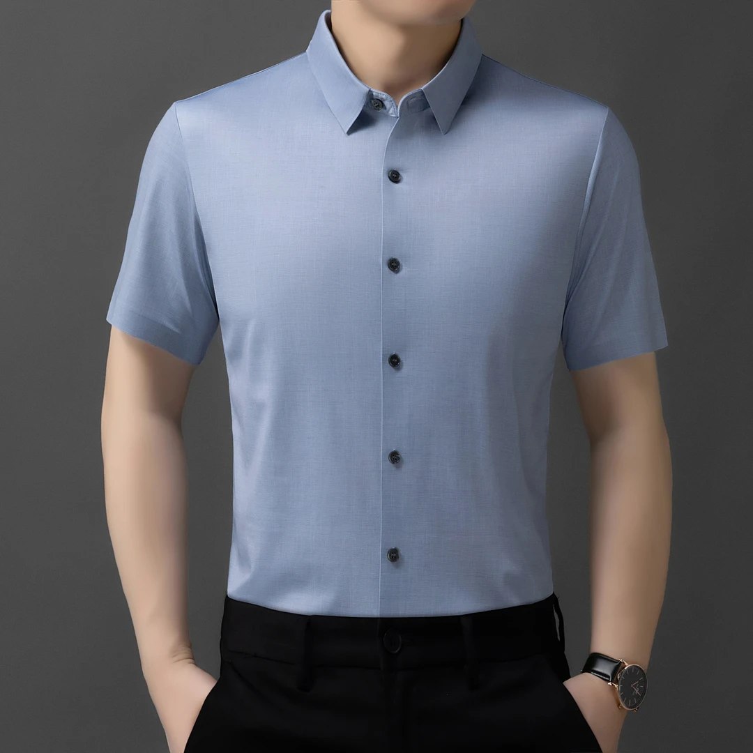 6307含亚麻棉衬衫短袖中年男士商务休闲时尚