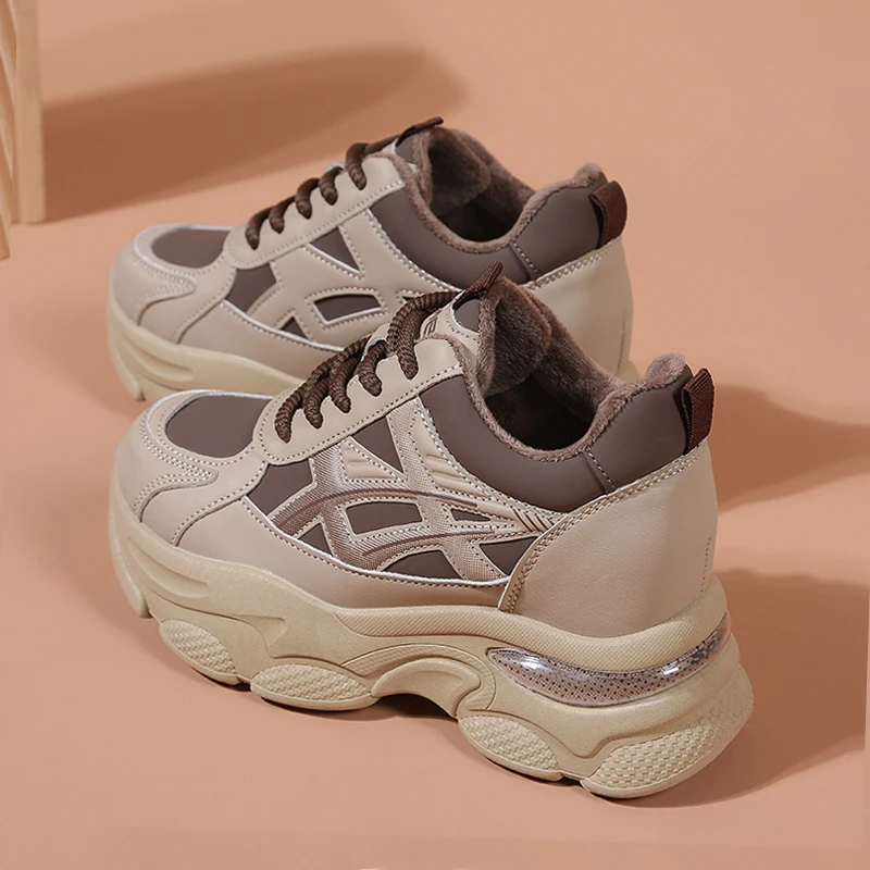 内增高7cm老爹鞋女鞋冬季加绒保暖休闲运动鞋时尚厚底小个子棉鞋