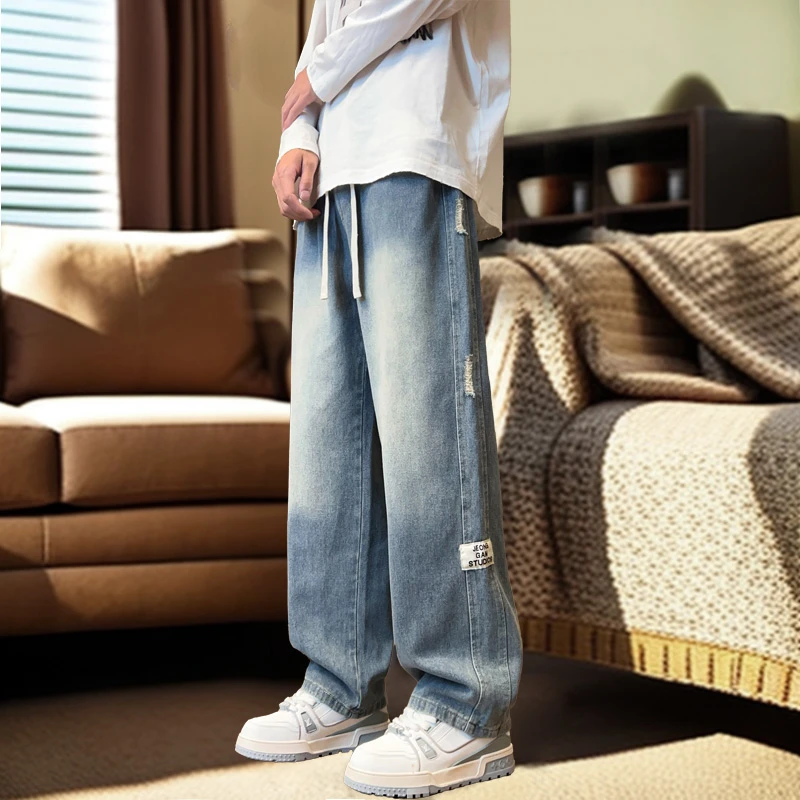 春季新款牛仔裤男2025痞帅潮牌直筒牛仔裤美式阳光高街休闲长裤子