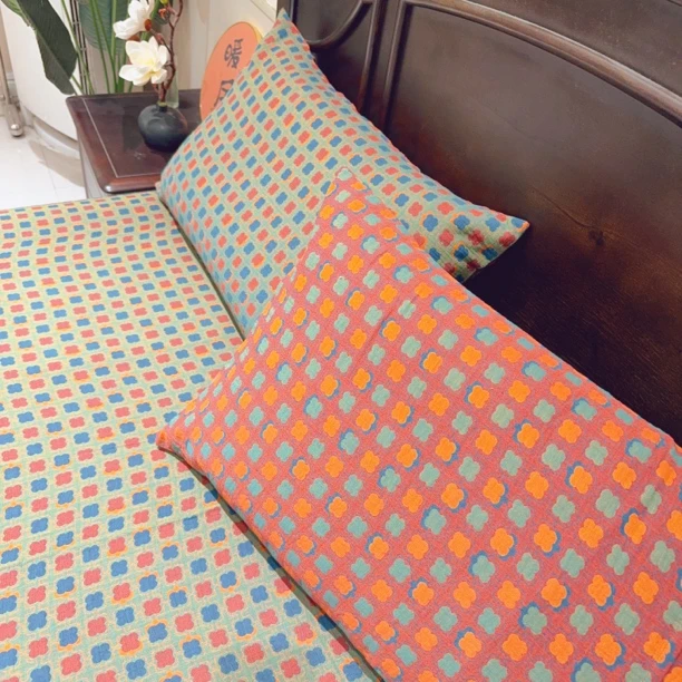 全棉四件套双层纱布色织提花设计柔软透气大尺寸床单