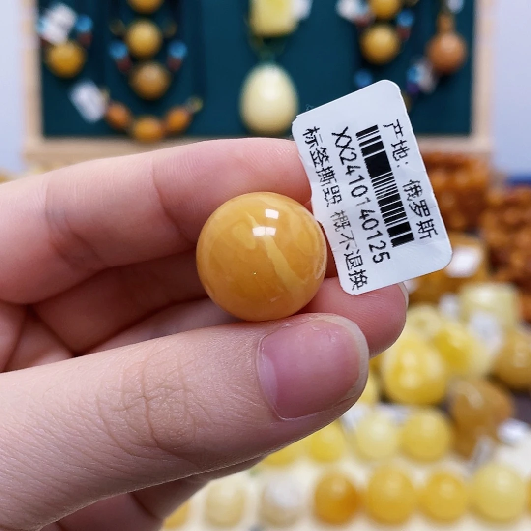 琥珀未镶嵌珠宝奇石17.2mm虎皮圆珠
