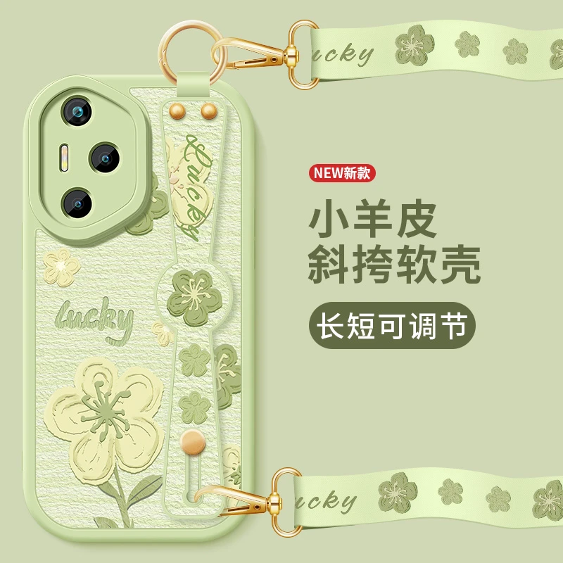 油画小花适用华为荣耀400手机壳新款honor400pro腕带斜挎挂绳软壳
