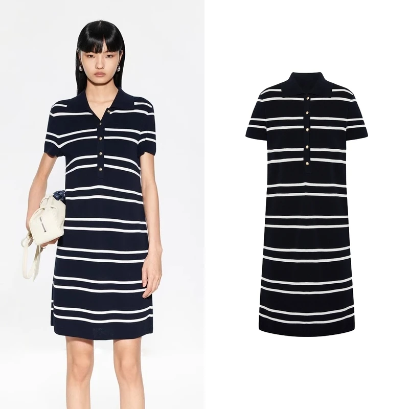 COCO FEFH 【连衣裙】2025夏新品轻薄醋酸棉质条纹针织连衣裙Z5971