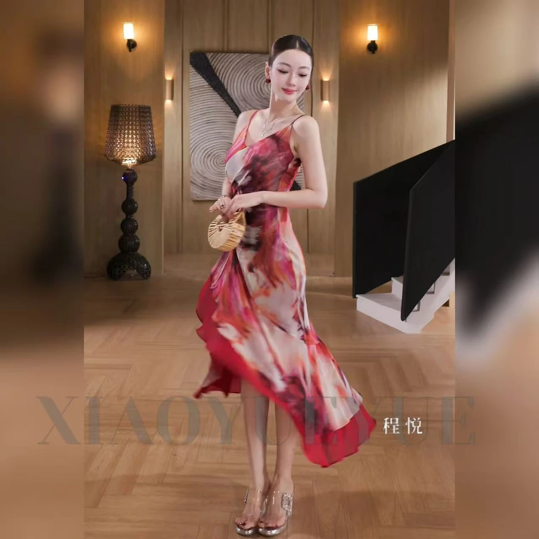 程悦夫妇【本期爆款】A-02162春夏时尚晕染印花气质高级夏季连衣裙
