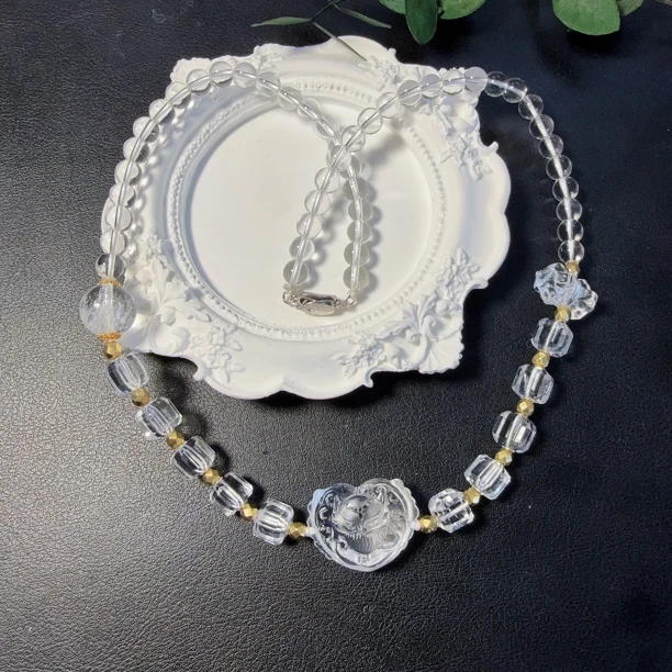 白水晶爱心九尾锁骨链原创设计百搭时尚气质