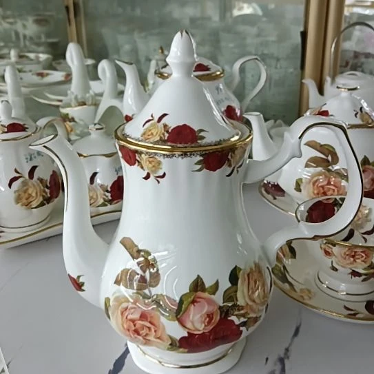 新疆西藏包邮金秋玫瑰手工拍金1000毫升德式壶