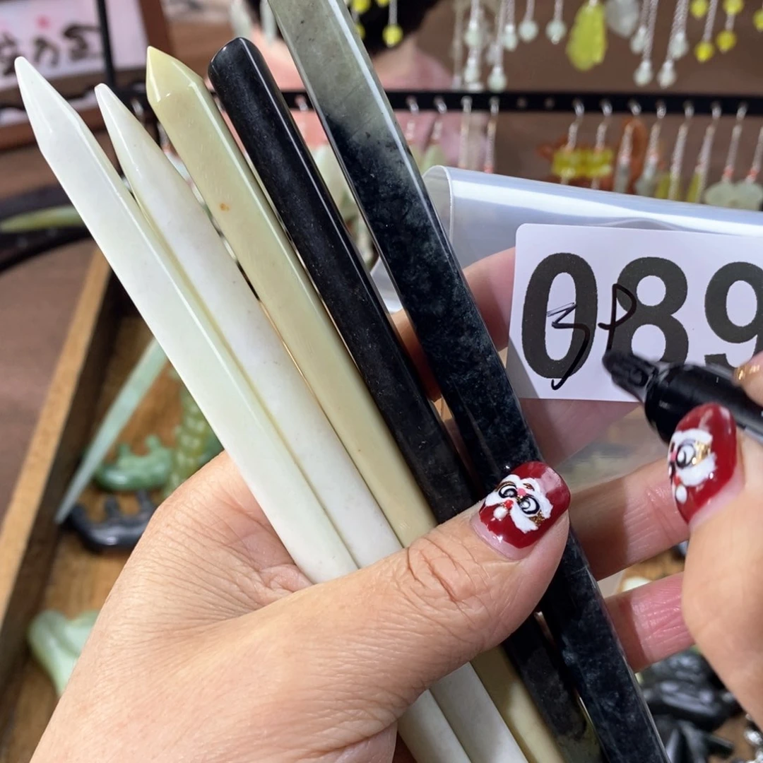 蛇纹石玉玉簪合金云*月