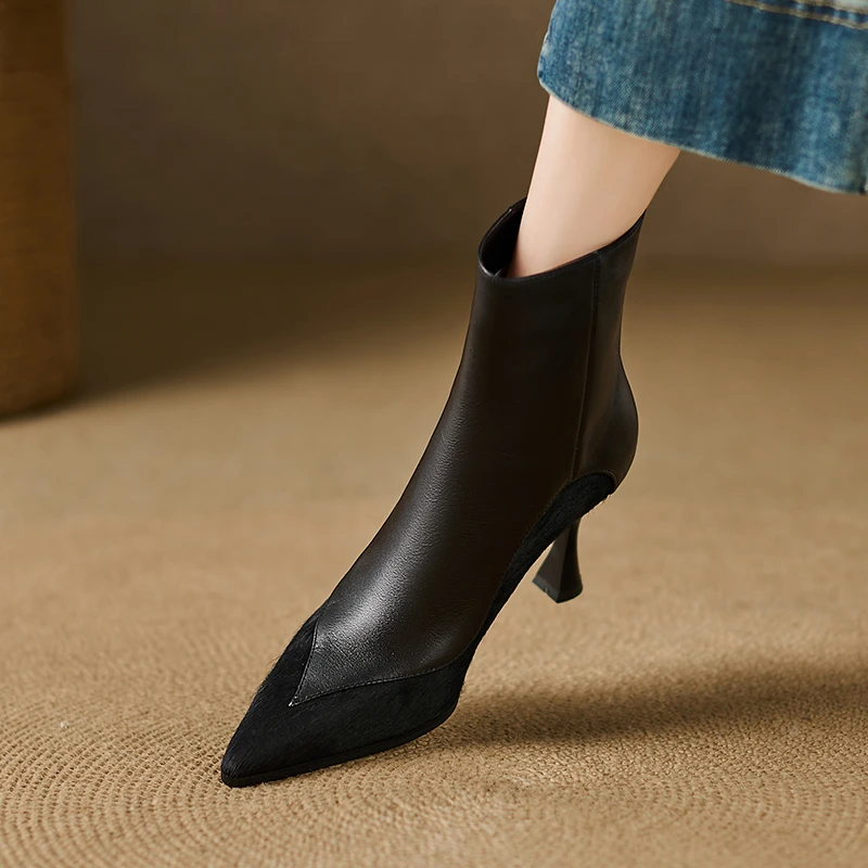 8.5cm气质尖头细跟女靴秋冬新款法式高跟时装短靴显瘦百搭通勤鞋