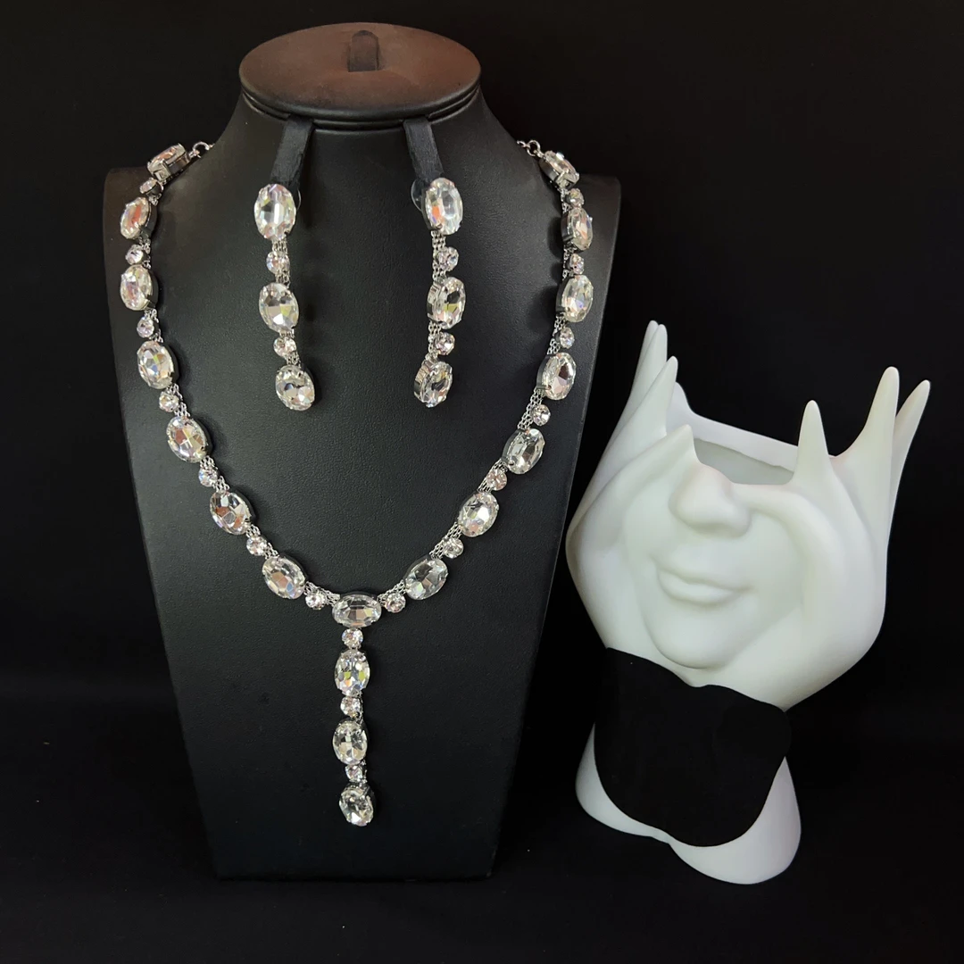 铜合金仿水晶项链 哈尼西牧时尚华丽两件套#0008124