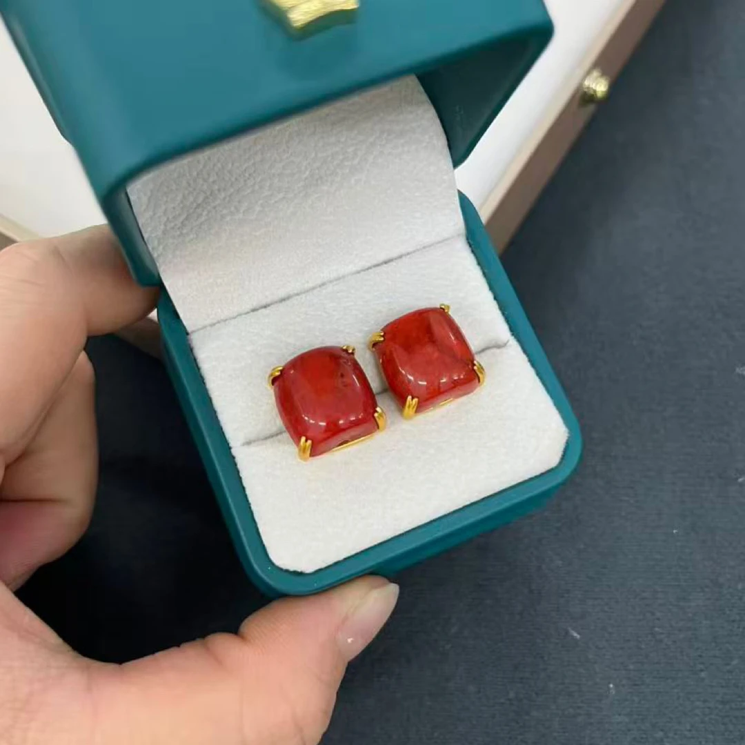 铜合金大理石耳饰 新款耳钉不掉色红色