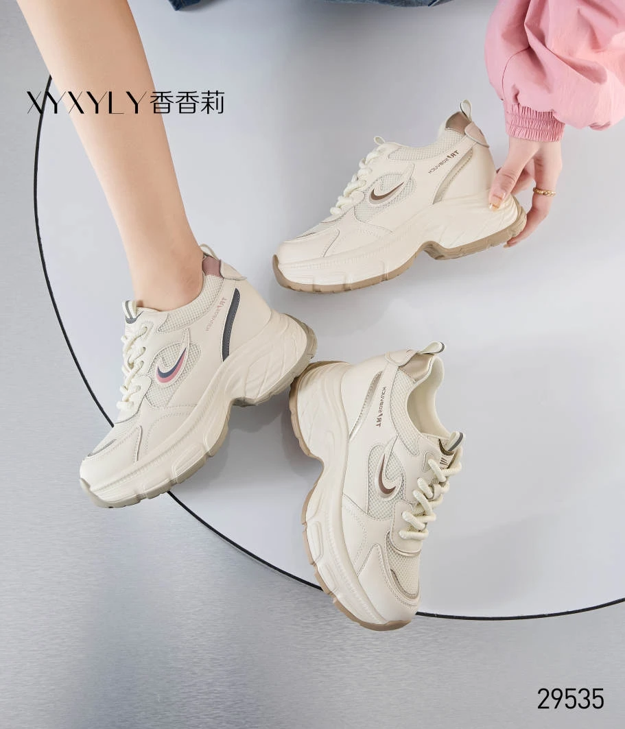 香香莉29535女鞋系带松糕鞋百搭潮内增高小白鞋女休闲鞋2025春