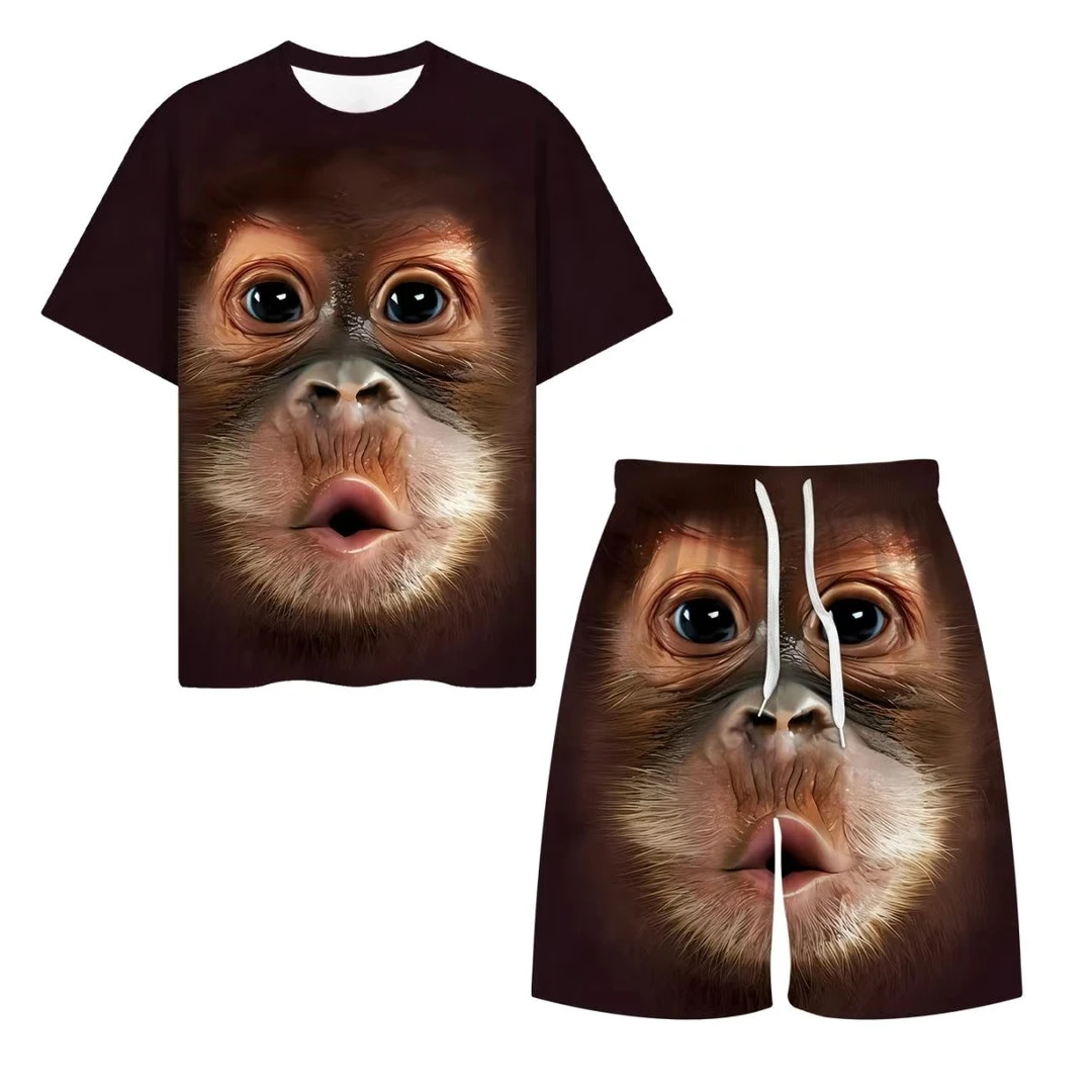 夏季3D搞笑搞怪衣服宽松大码套装抖音网红潮流个性男短袖抽象t恤