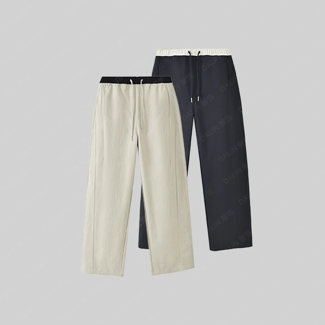 【欧洲站100%原品】早秋新款，棉锦混纺，拼色小弯刀九分直筒裤- 2528