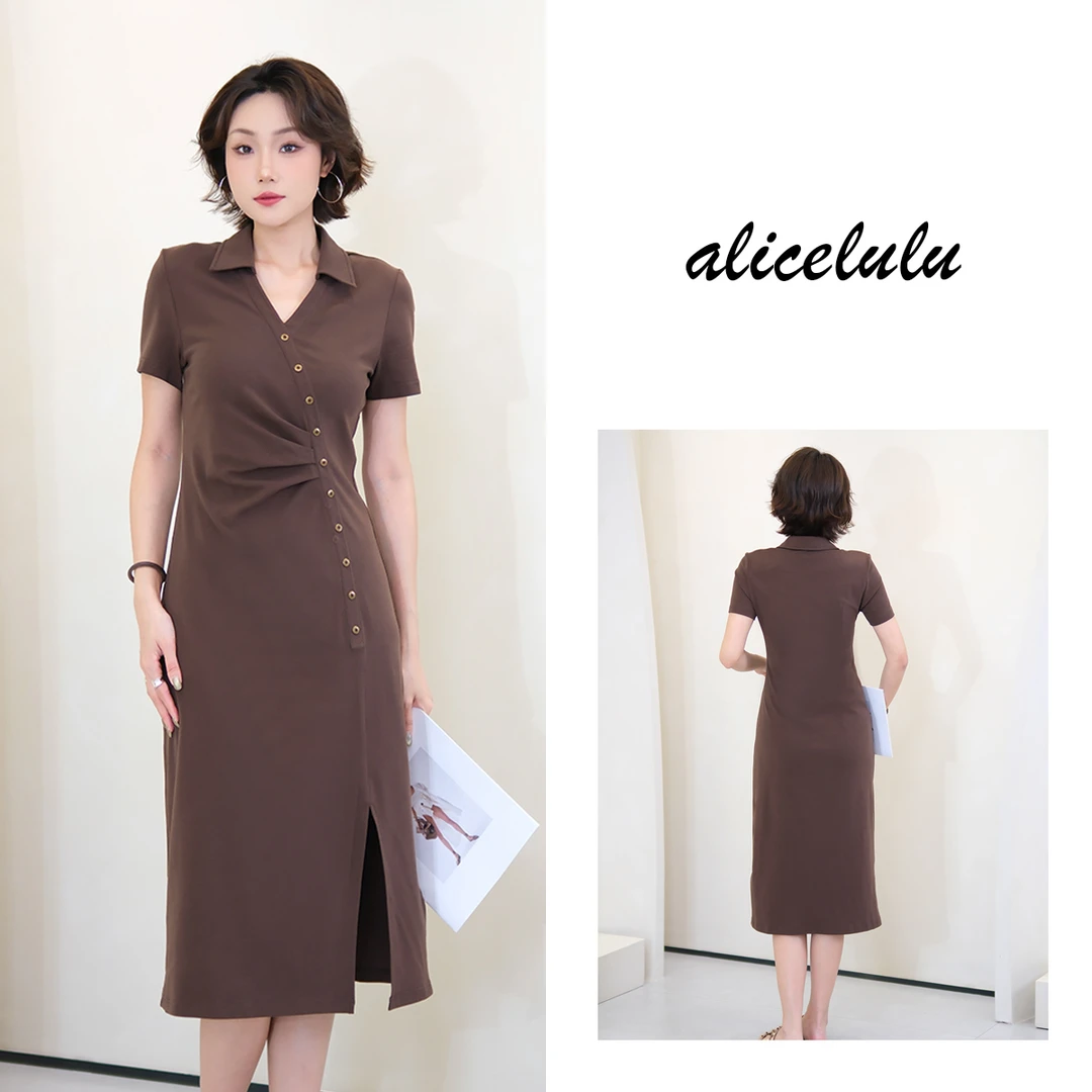 [alicelulu] 不规则斜口设计感连衣裙开叉显瘦舒适S2142836E